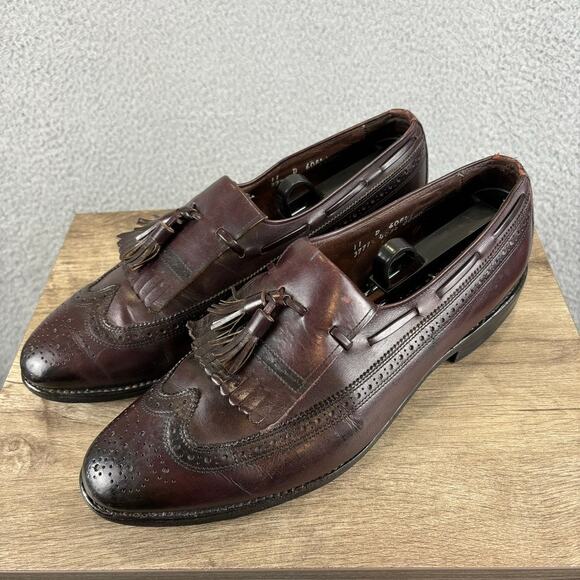 Allen Edmonds Mens 11 Arlington Burgundy Wing-tipped Kiltie Tasseled Shoe Loafer - Picture 3 of 13